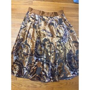 Coldwater Creek‎ Velvet Burnout Midi Skirt Floral Brown Whimsigoth Indie Size L